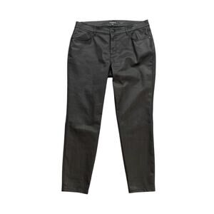 Lafayette 148 Pants Womens 12 Black Coated Mercer Tapered Ankle Pockets Trousers